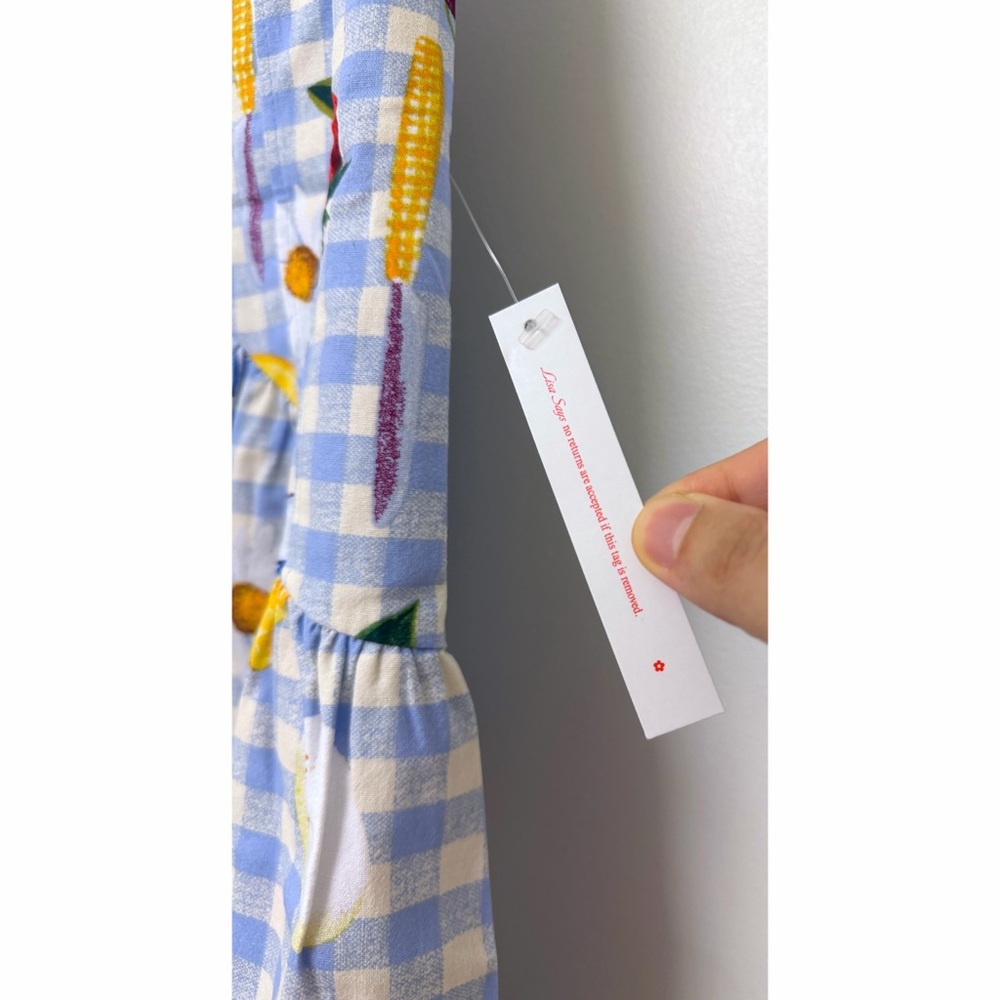NWT Lisa Says Gah Maeve Picnic Alfresco Midi Skirt Food Vegetable Blue Gingham M - Picture 4 of 10